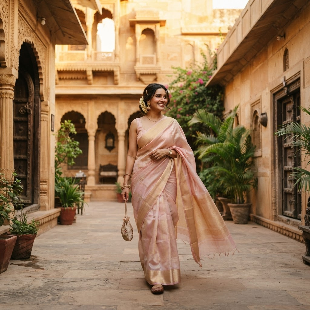 Sunlit mornings in soft handloom.